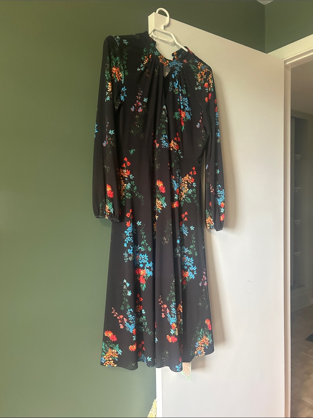 Wallis Black Long-Sleeve Floral Midi Dress with Multicolor Blooms